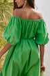 Mixiedress Off Shoulder Puff Sleeves Pocketed Baggy Midi Dress