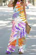 Mixiedress Criss Cross Halter Sleeveless Top Wide Leg Pants Printed Vacation Set