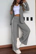 Mixiedress Color Block Open Front Blazer Elastic Waist Slit Wide Leg Pants Set