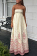 Mixiedress Spaghetti Strap High Waist Floral Print Cotton Linen Maxi Dress