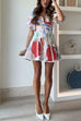 Mixiedress V Neck Puff Sleeves Ric Rac Trim Printed Mini Dress