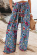 Mixiedress Drawstring Elastic Waist Wide Leg Floral Print Pants