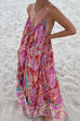 Mixiedress V Neck Spaghetti Strap Backless Floral Print Maxi Vacation Dress