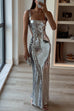 Mixiedress Sleeveless Open Back Sequin Bodycon Maxi Party Dress