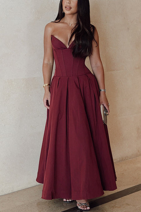 Mixiedress V Neck Strapless Corset Swing Maxi Dress