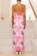 Mixiedress Lace-up Backless Floral Print Bodycon Maxi Cami Dress