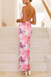 Mixiedress Lace-up Backless Floral Print Bodycon Maxi Cami Dress