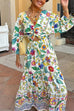 Mixiedress 3/4 Sleeves Twist Front Floral Print Tiered Maxi Dress