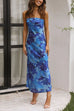 Mixiedress Strapless Scooped Cowl Backless Floral Print Maxi Dress