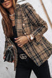 Mixiedress Double Breasted Open Front Plaid Blazer Jacket