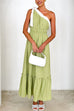 Mixiedress Tie Bow One Shoulder Waisted Ruffle Maxi Dress