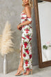 Off Shoulder Ruched Slit Floral Print Bodycon Maxi Dress