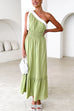 Mixiedress Tie Bow One Shoulder Waisted Ruffle Maxi Dress