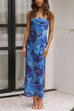 Mixiedress Strapless Scooped Cowl Backless Floral Print Maxi Dress