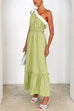 Mixiedress Tie Bow One Shoulder Waisted Ruffle Maxi Dress