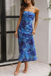 Mixiedress Strapless Scooped Cowl Backless Floral Print Maxi Dress