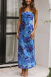 Mixiedress Strapless Scooped Cowl Backless Floral Print Maxi Dress