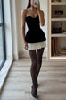 Mixiedress Strapless Velvet Patchwork Color Block Mini Dress