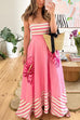 Mixiedress Backless Stripes Splice Floral Print Swing Maxi Cami Dress