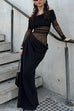 Mixiedress Off Shoulder Long Sleeves Mesh Splice Maxi Dress