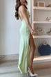 Mixiedress Halter V Neck Backless Slit Rose Applique Knit Maxi Dress