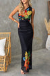 One Shoulder Floral Print Bodycon Maxi Dress