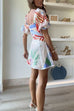 Mixiedress V Neck Puff Sleeves Ric Rac Trim Printed Mini Dress