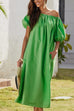 Mixiedress Off Shoulder Puff Sleeves Pocketed Baggy Midi Dress