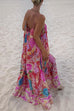 Mixiedress V Neck Spaghetti Strap Backless Floral Print Maxi Vacation Dress