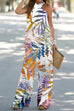 Mixiedress Criss Cross Halter Sleeveless Top Wide Leg Pants Printed Vacation Set