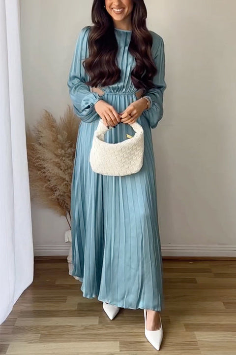 Mixiedress Long Sleeves Cut Out Waist Pleated Maxi Dress