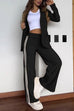 Mixiedress Color Block Open Front Blazer Elastic Waist Slit Wide Leg Pants Set