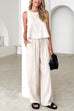 Crewneck Sleeveless Top and Drawstring Waist Wide Leg Pants Set