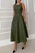 Mixiedress Sleeveless Tie Waist Ruffle Tiered Faux Leather Midi Dress