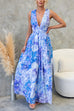 Deep V Neck Sleeveless Tie Waist Printed Maxi Dress