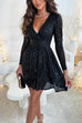 Mixiedress Wrap V Neck Waisted Sequin Mini Party Dress