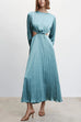 Mixiedress Long Sleeves Cut Out Waist Pleated Maxi Dress