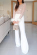 Mixiedress Feather-Paneled Long Sleeves Bell Bottoms Sequin Jumpsuit