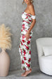 Off Shoulder Ruched Slit Rose Print Bodycon Maxi Dress