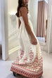 Mixiedress Spaghetti Strap High Waist Floral Print Cotton Linen Maxi Dress