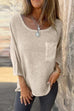 Mixiedress 3/4 Sleeves Pocketed Cotton Linen Casual T-shirt