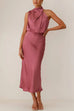 Mixiedress Sleeveless Mockneck Waisted Maxi Dress