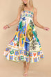 Mixiedress Spaghetti Strap Empire Waist Soleil Print Swing Maxi Sundress