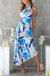 One Shoulder Cut Out Print Asymmetrical Pleated Maxi Dress