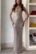 Mixiedress Strapless Back Slit Rhinestone Bodycon Maxi Party Dress