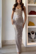 Mixiedress Strapless Back Slit Rhinestone Bodycon Maxi Party Dress