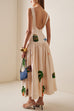 Mixiedress Sleeveless Tropic Print Open Back Ruffle Maxi Dress