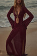 Mixiedress V Neck Side Slit Crochet Beach Cover Up Maxi Dress