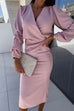 Mixiedress Wrap V Neck Long Sleeves Bodycon Midi Dress