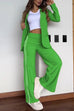 Mixiedress Color Block Open Front Blazer Elastic Waist Slit Wide Leg Pants Set